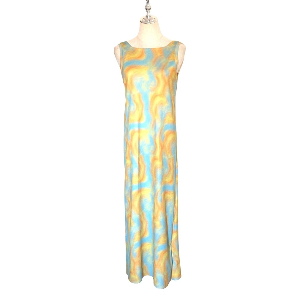 NWT Zara Abstract Watercolor Open Back Midi Dress Size M Polyester